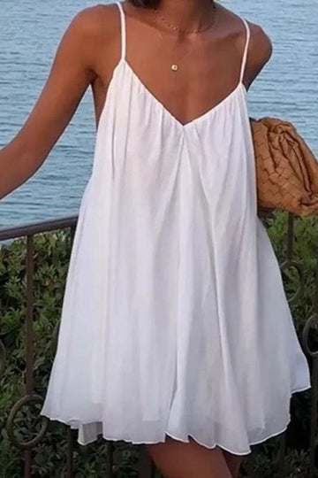 Woochic robe cocktail col en V dos nu à bretelles couture blanc S